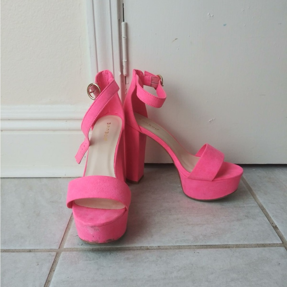 BAMBOO Vibrant Pink Platform Heels